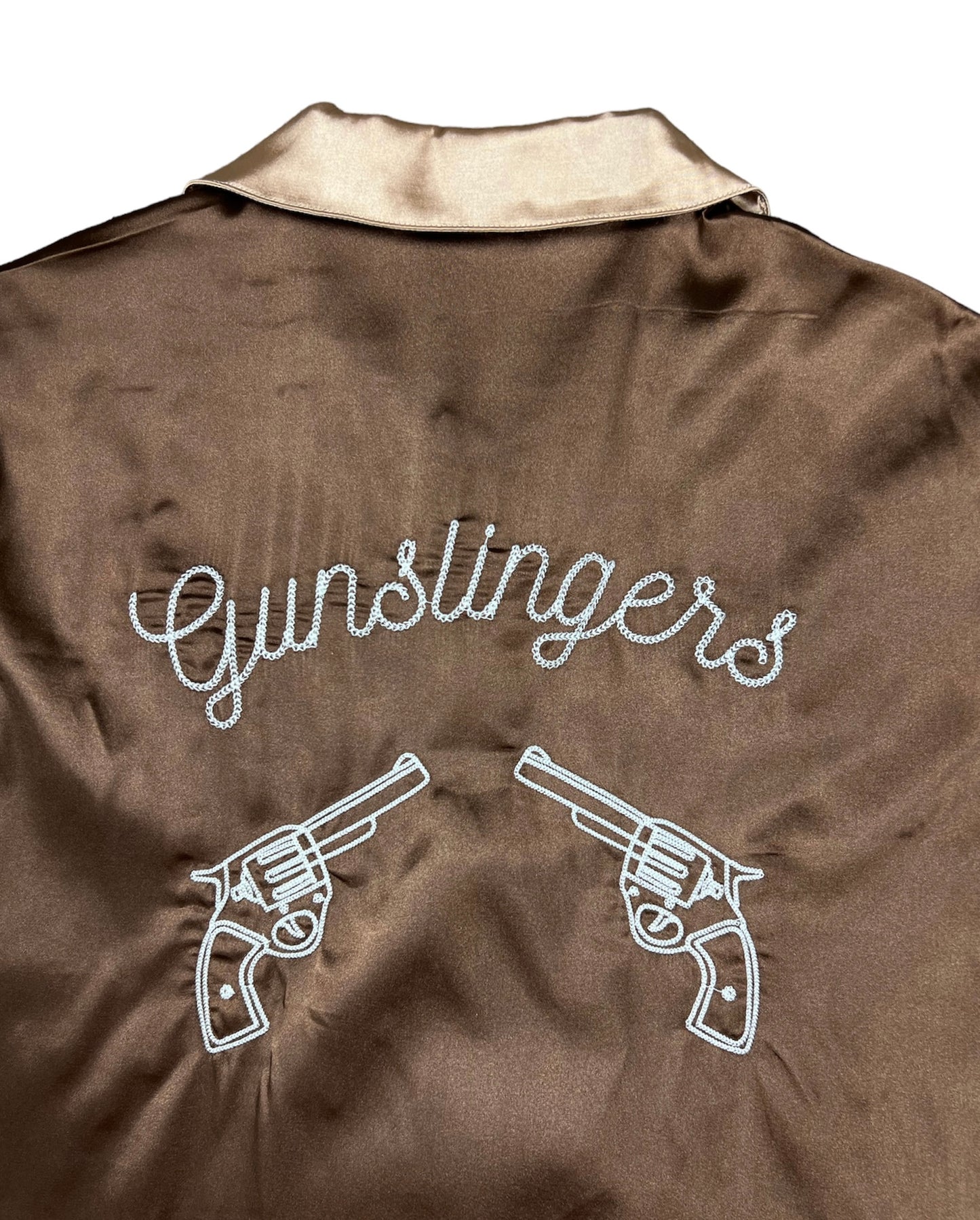 BROWN SATIN GUNSLINGERS BOWLING SHIRT
