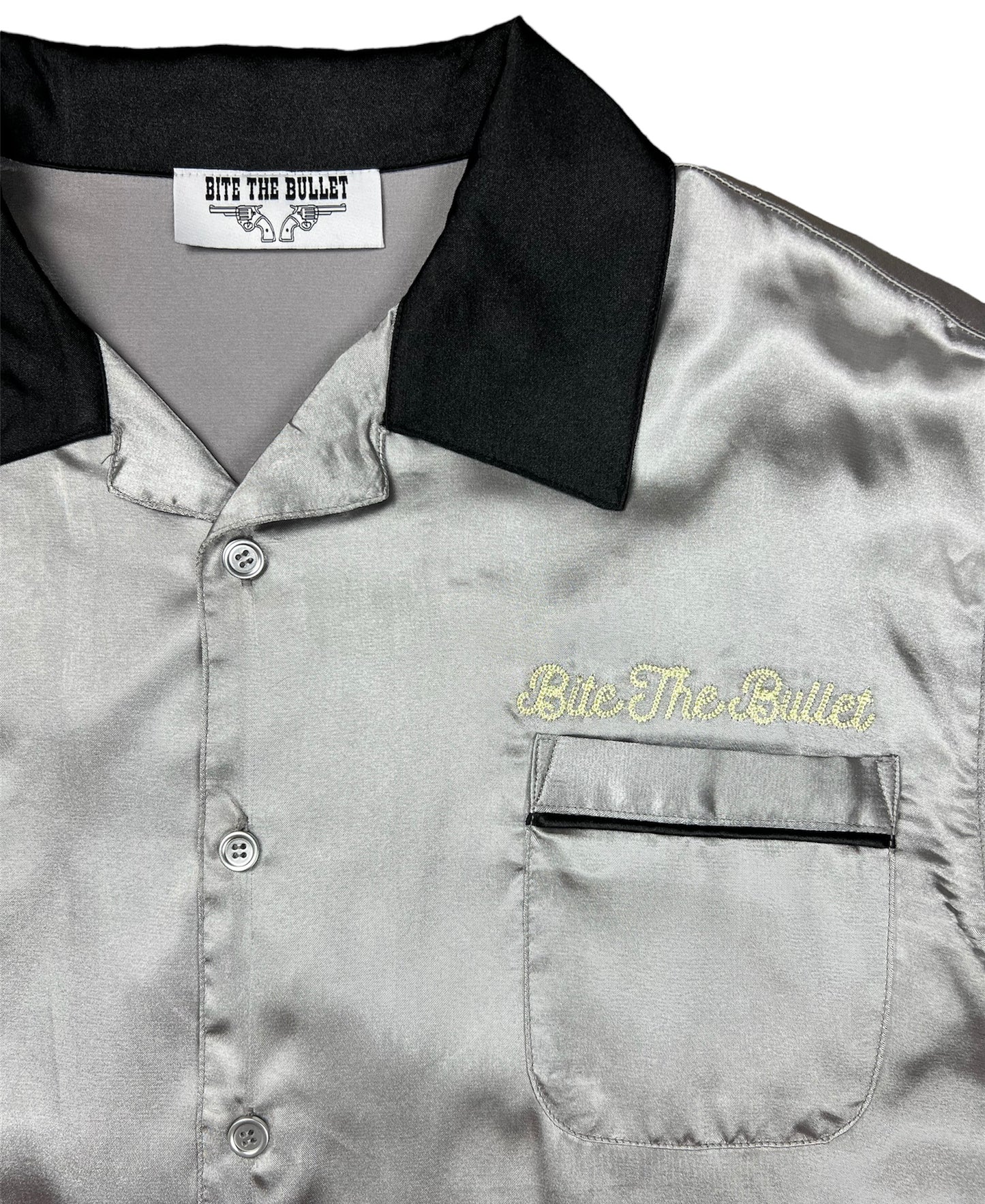 SILVER SATIN GUNSLINGERS BOWLING SHIRT