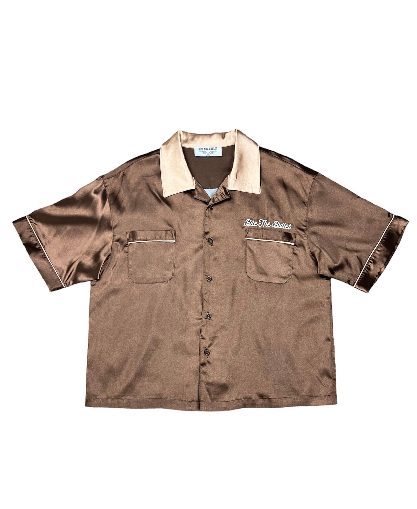 BROWN SATIN GUNSLINGERS BOWLING SHIRT