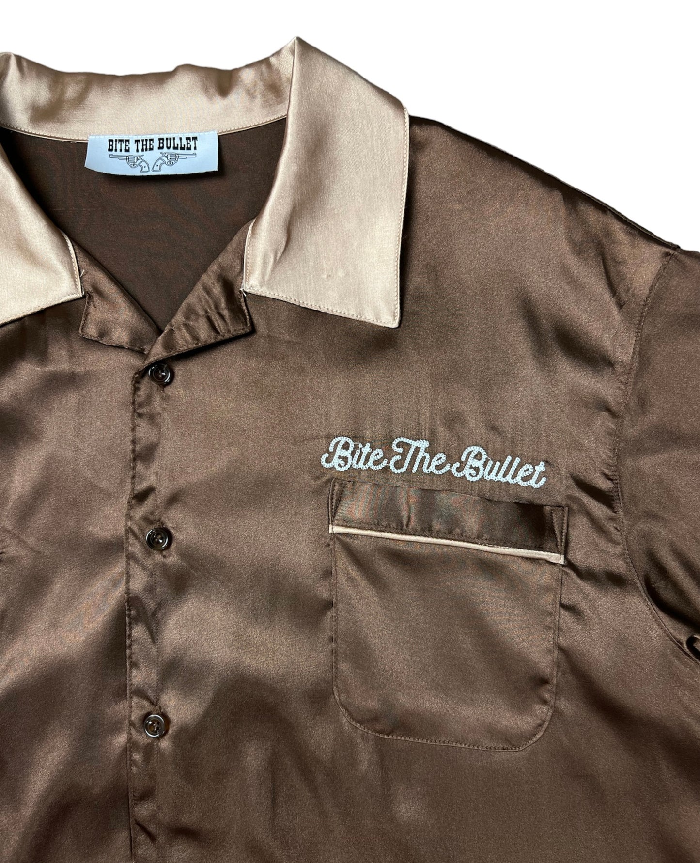 BROWN SATIN GUNSLINGERS BOWLING SHIRT