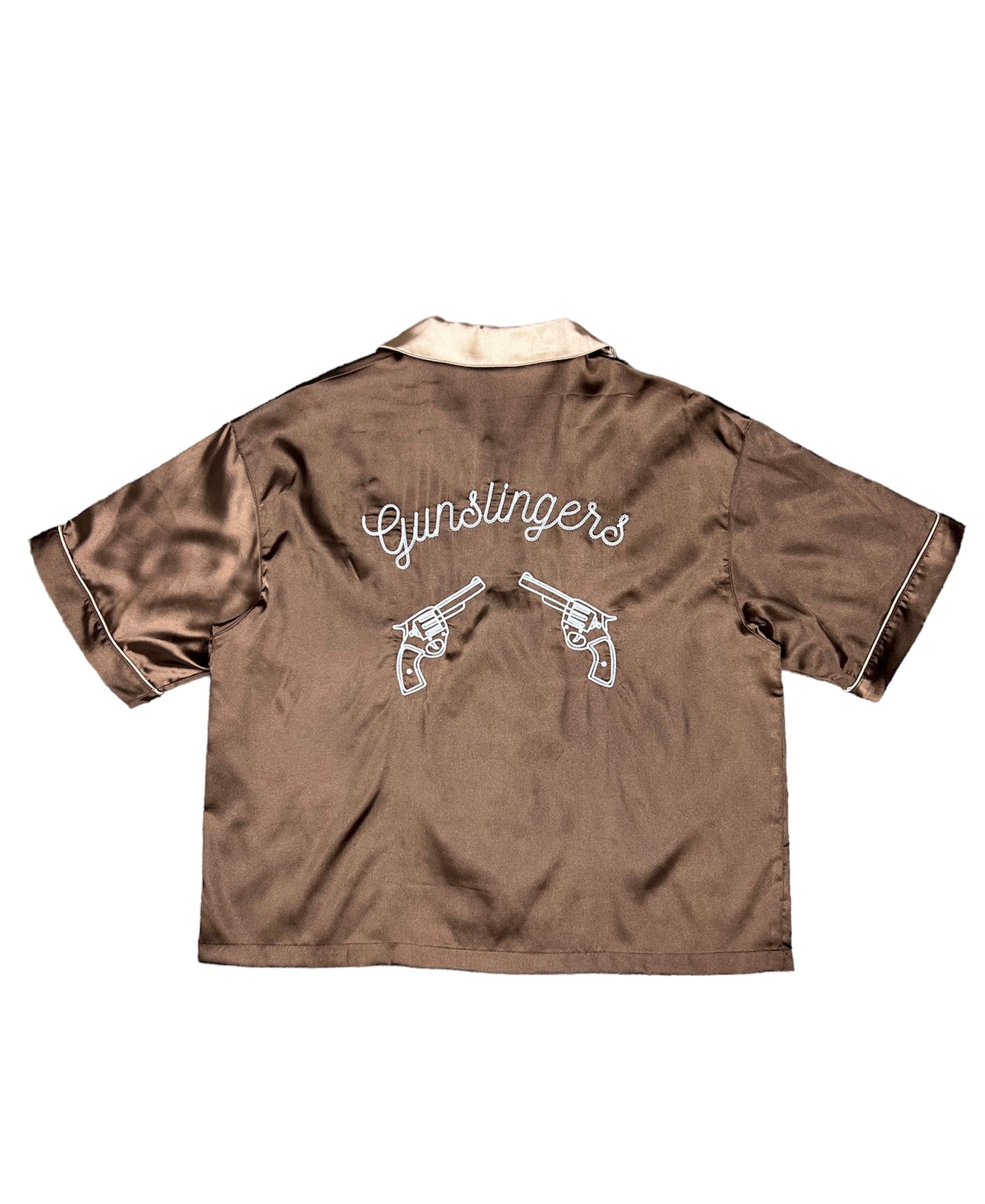 BROWN SATIN GUNSLINGERS BOWLING SHIRT